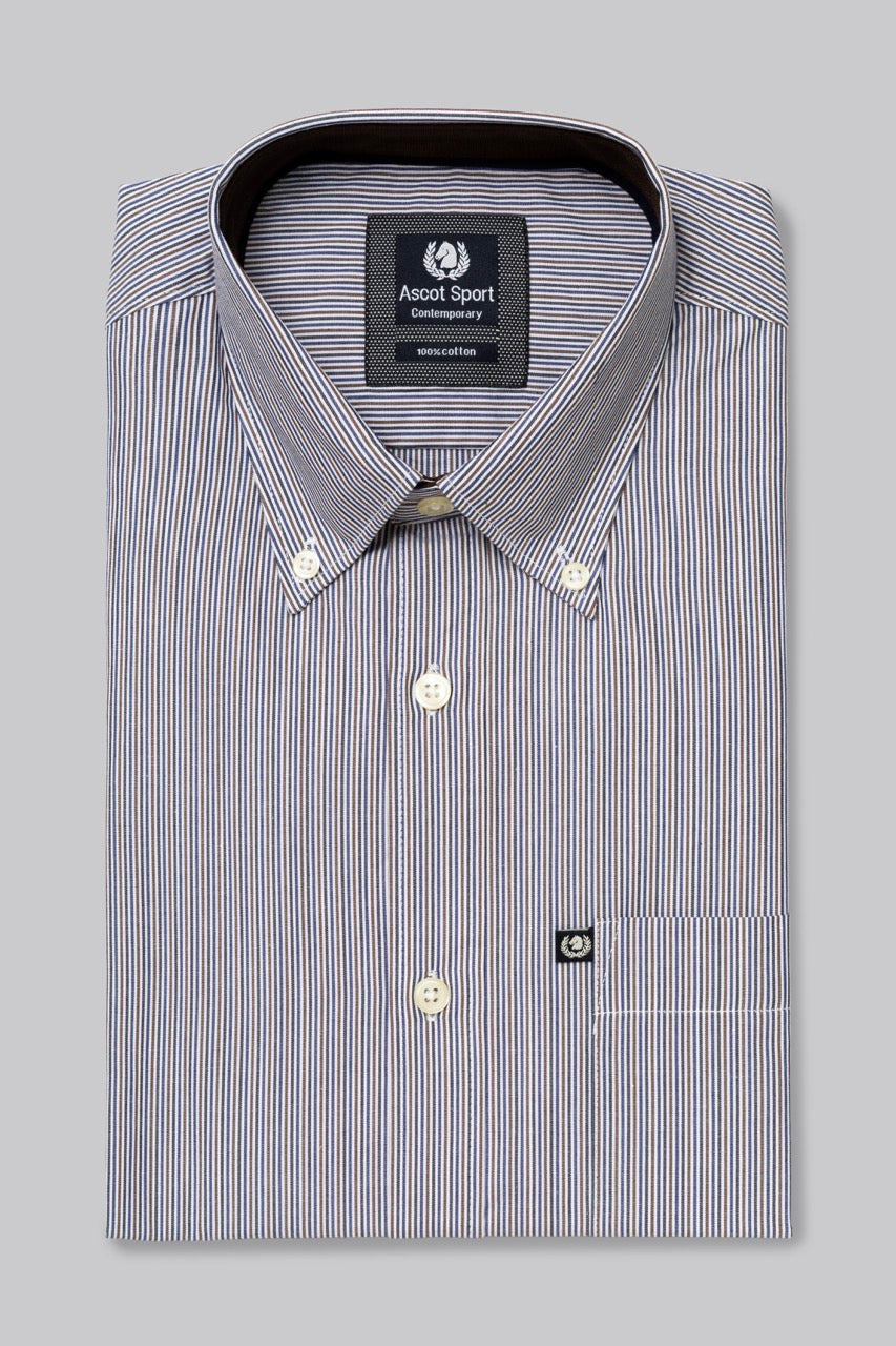 Camicia button down con taschino in popeline fantasia micro riga