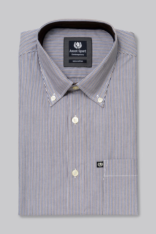 Camicia button down con taschino in popeline fantasia micro riga
