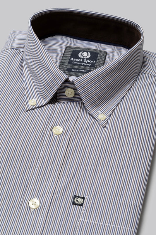 Camicia button down con taschino in popeline fantasia micro riga