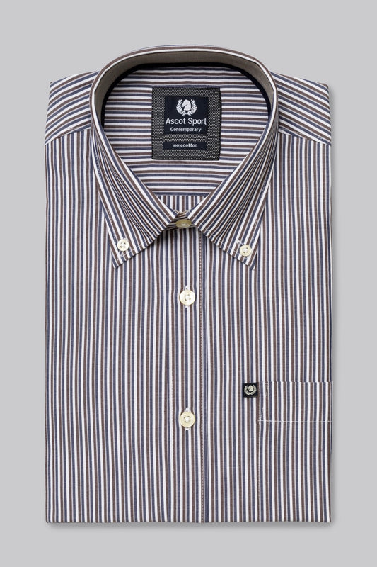Camicia button down con taschino in popeline fantasia righe
