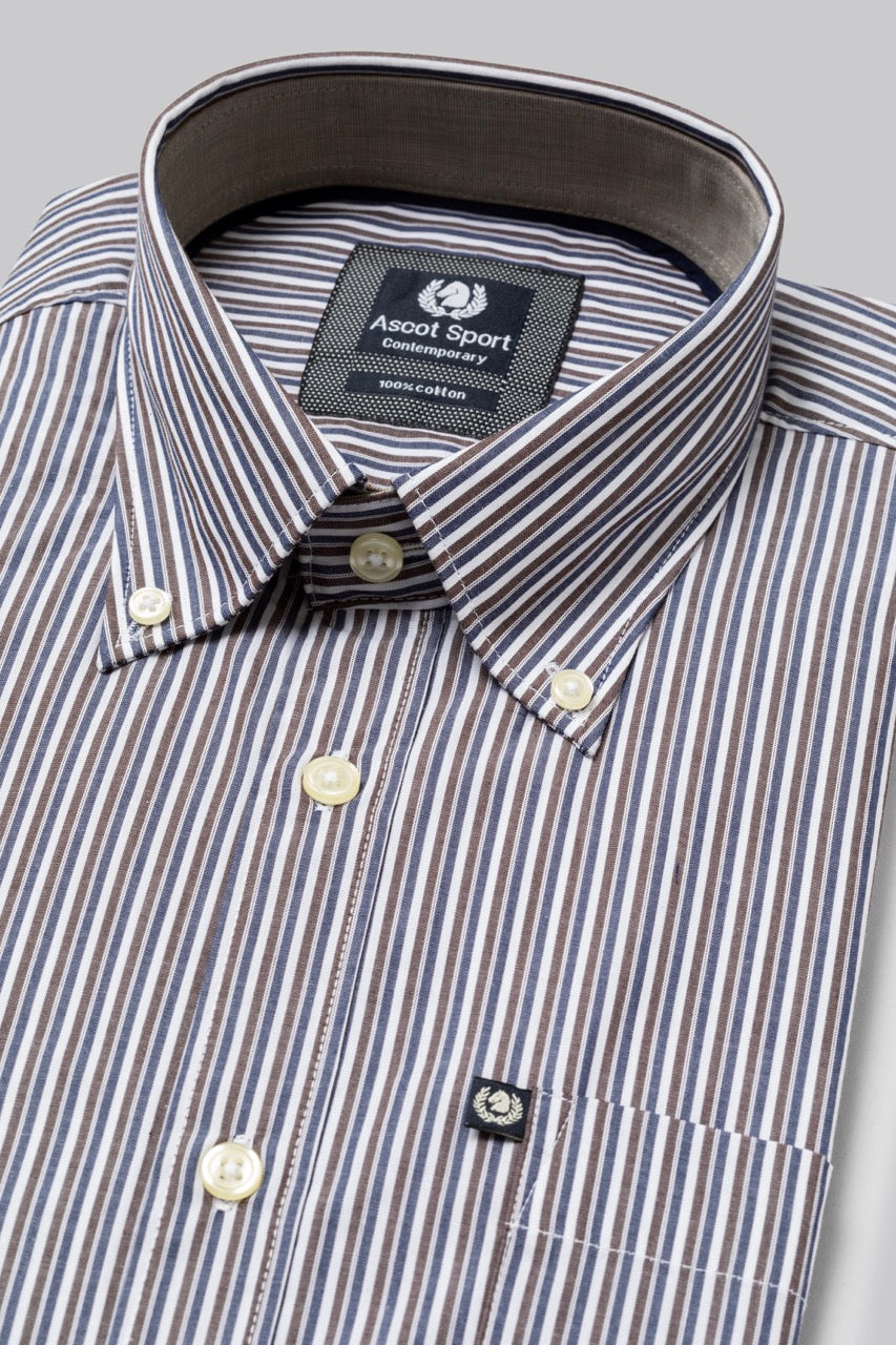 Camicia button down con taschino in popeline fantasia righe