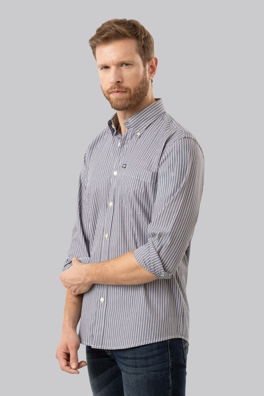 Camicia button down con taschino in popeline fantasia righe