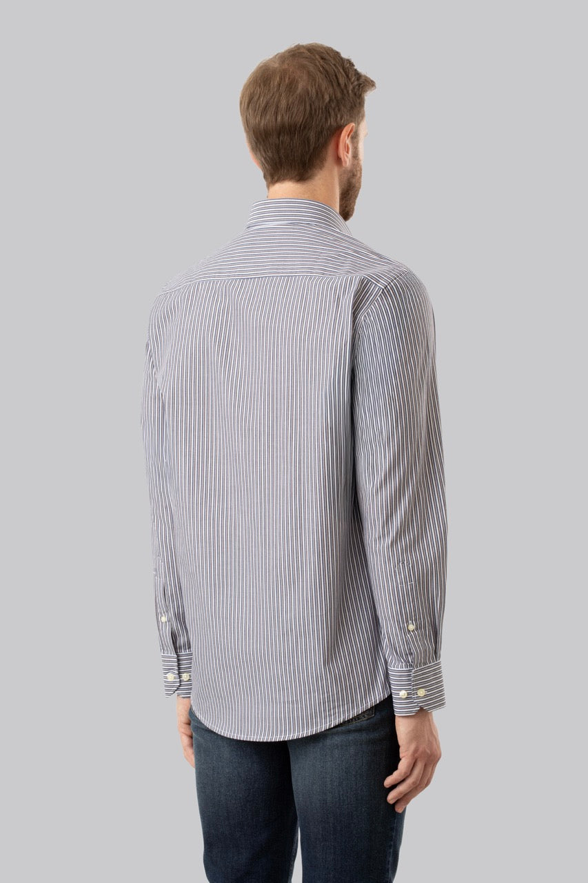 Camicia button down con taschino in popeline fantasia righe