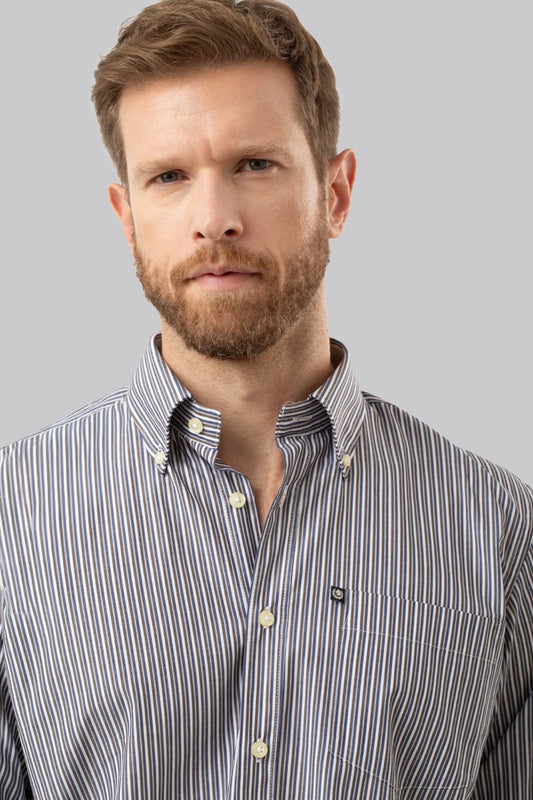 Camicia button down con taschino in popeline fantasia righe