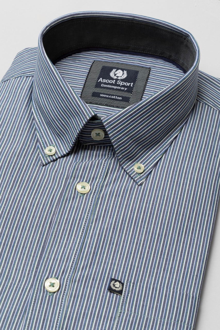 Camicia button down con taschino in popeline fantasia micro riga