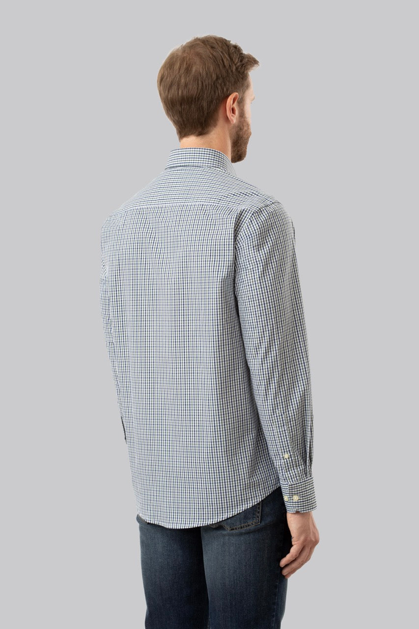Camicia button down con taschino in popeline fantasia micro quadri