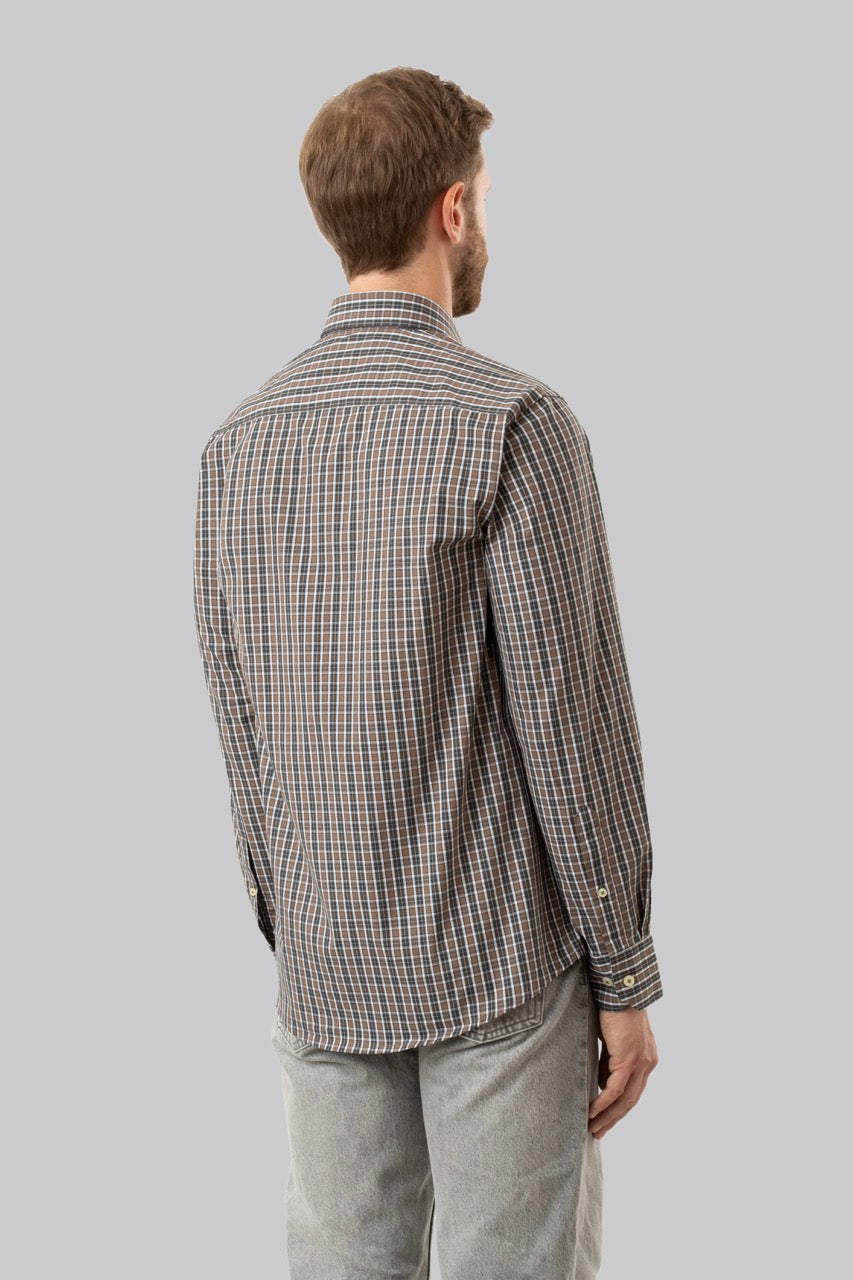 Camicia button down con taschino in popeline fantasia quadri