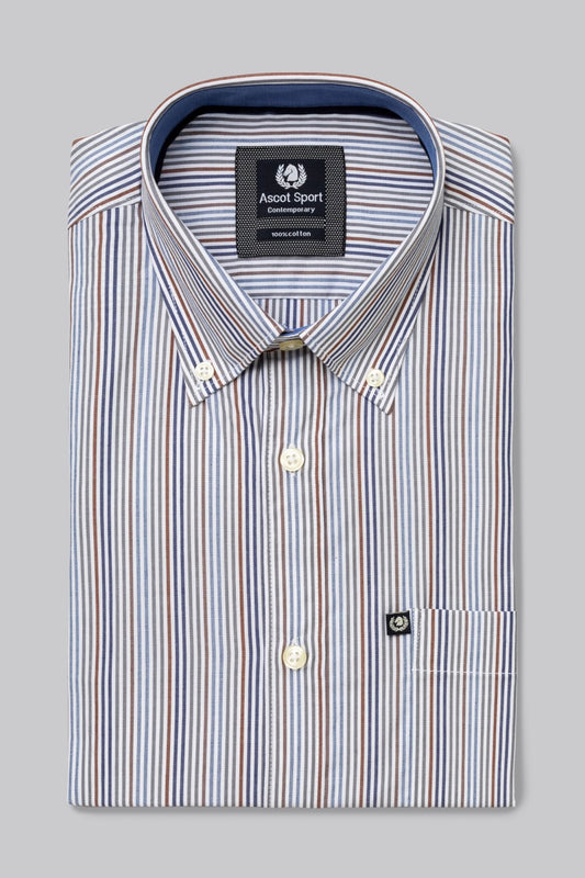 Camicia button down con taschino in popeline fantasia righe multicolore
