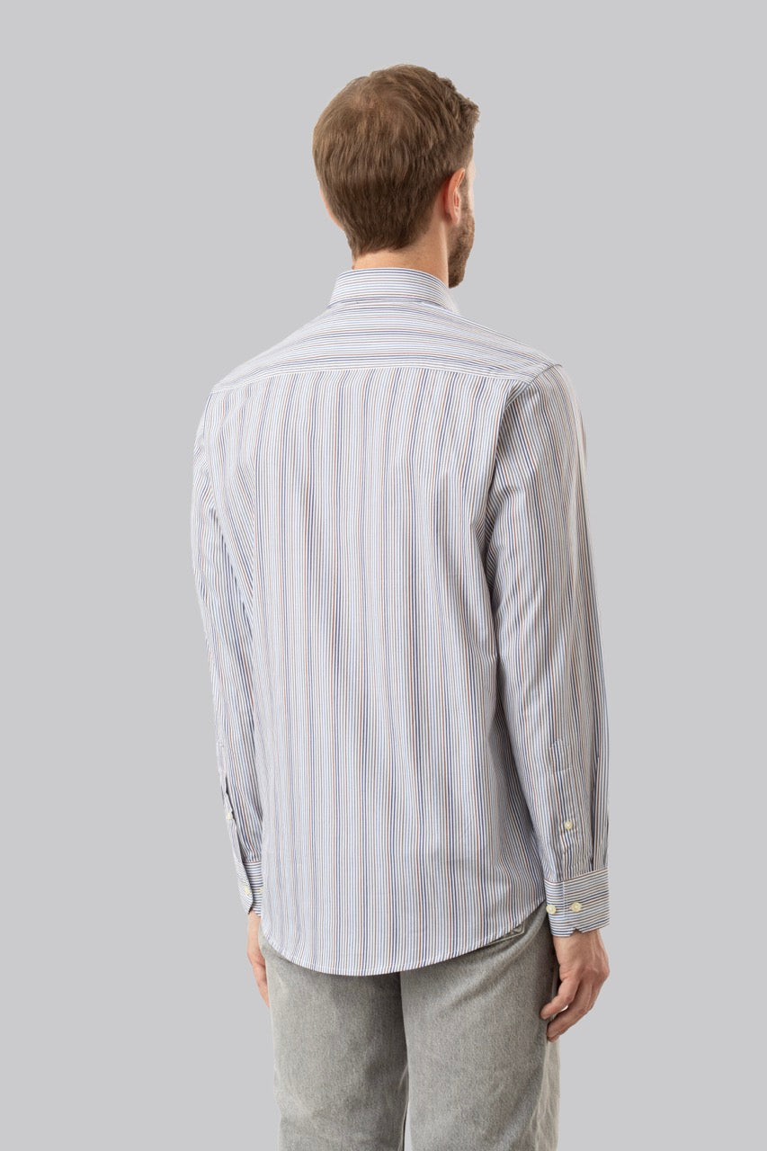 Camicia button down con taschino in popeline fantasia righe multicolore