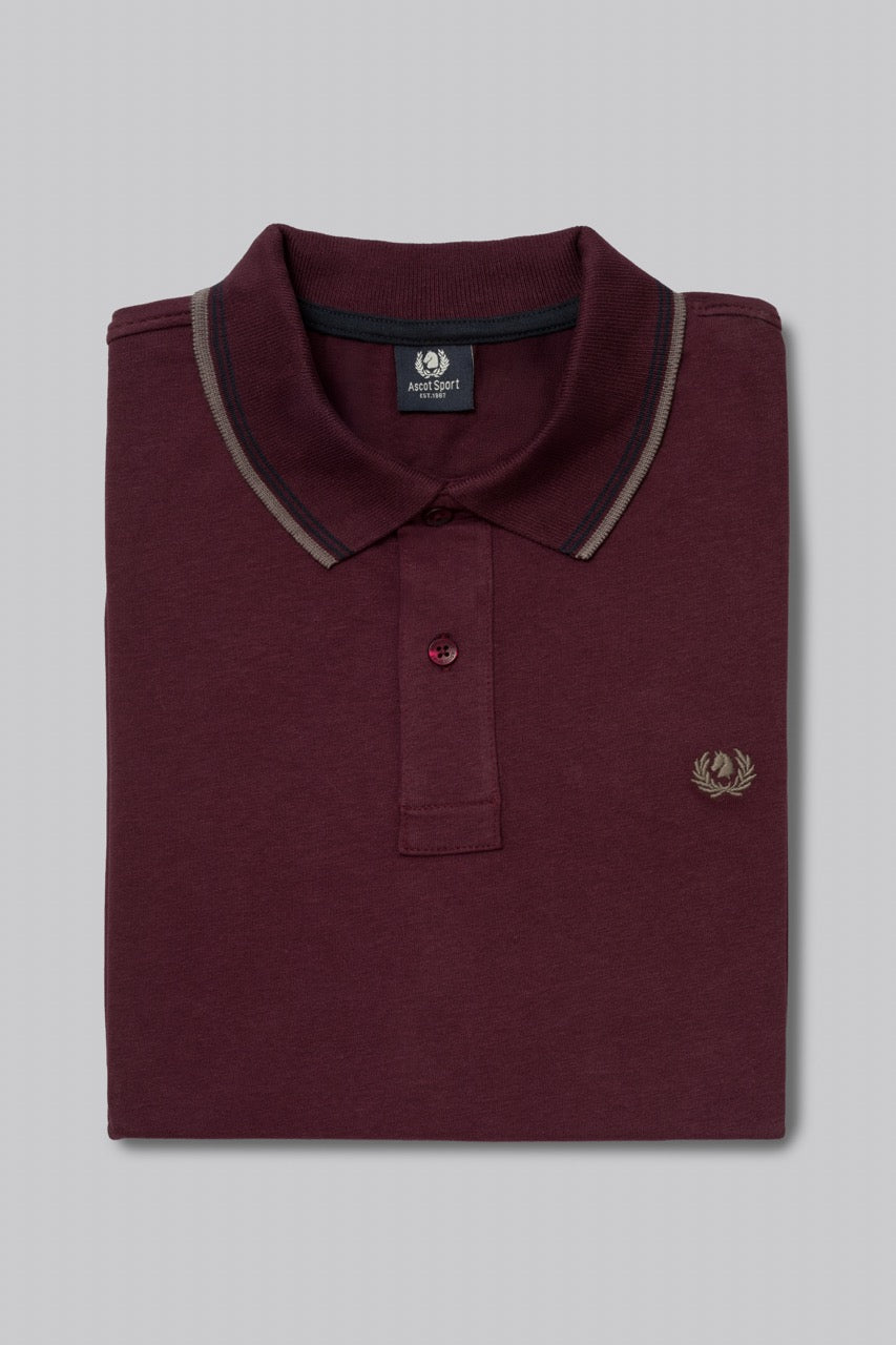 Polo manica lunga in cotone suede righe a contrasto e sottocollo logato