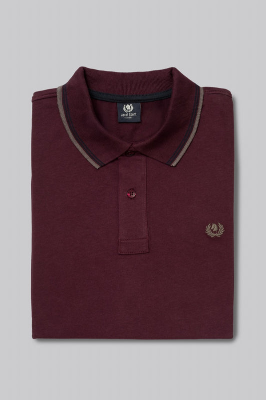 Polo manica lunga in cotone suede righe a contrasto e sottocollo logato