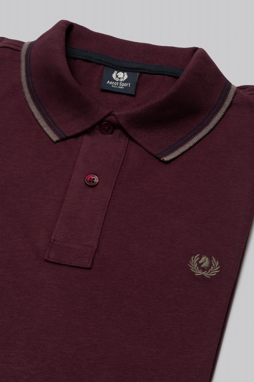 Polo manica lunga in cotone suede righe a contrasto e sottocollo logato