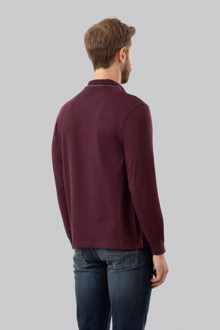 Polo manica lunga in cotone suede righe a contrasto e sottocollo logato