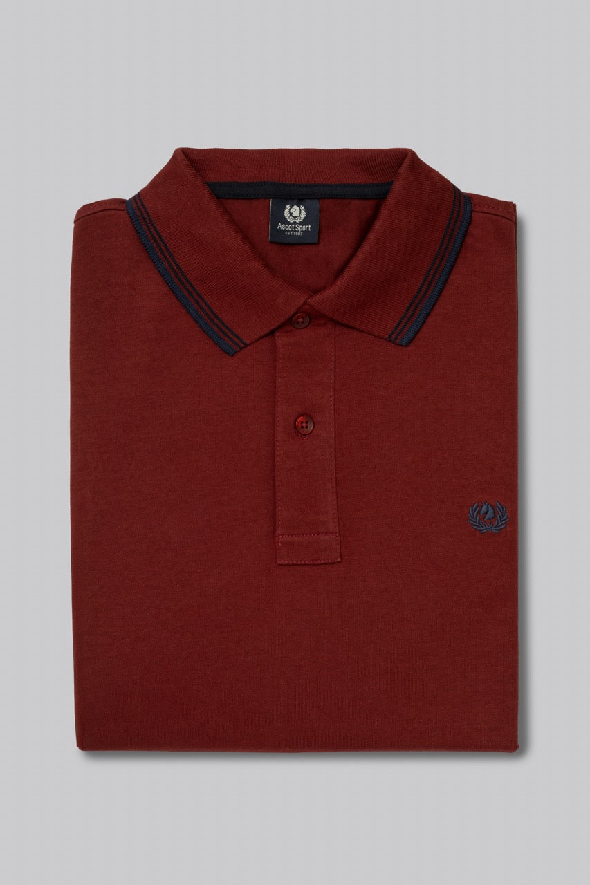 Polo manica lunga in cotone suede righe a contrasto e sottocollo logato