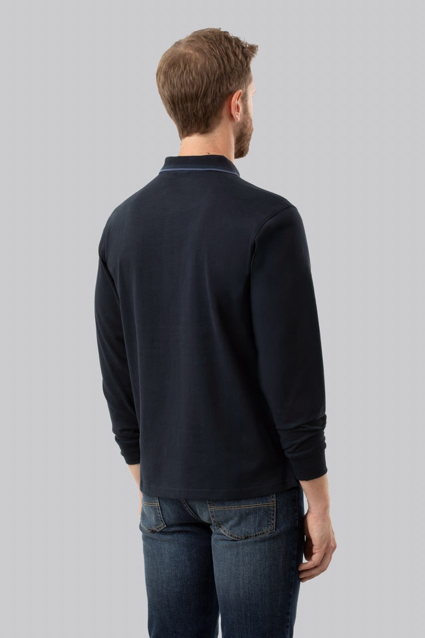 Polo manica lunga in cotone suede righe a contrasto e sottocollo logato
