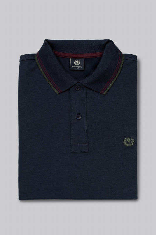 Polo manica lunga in cotone suede righe a contrasto e sottocollo logato