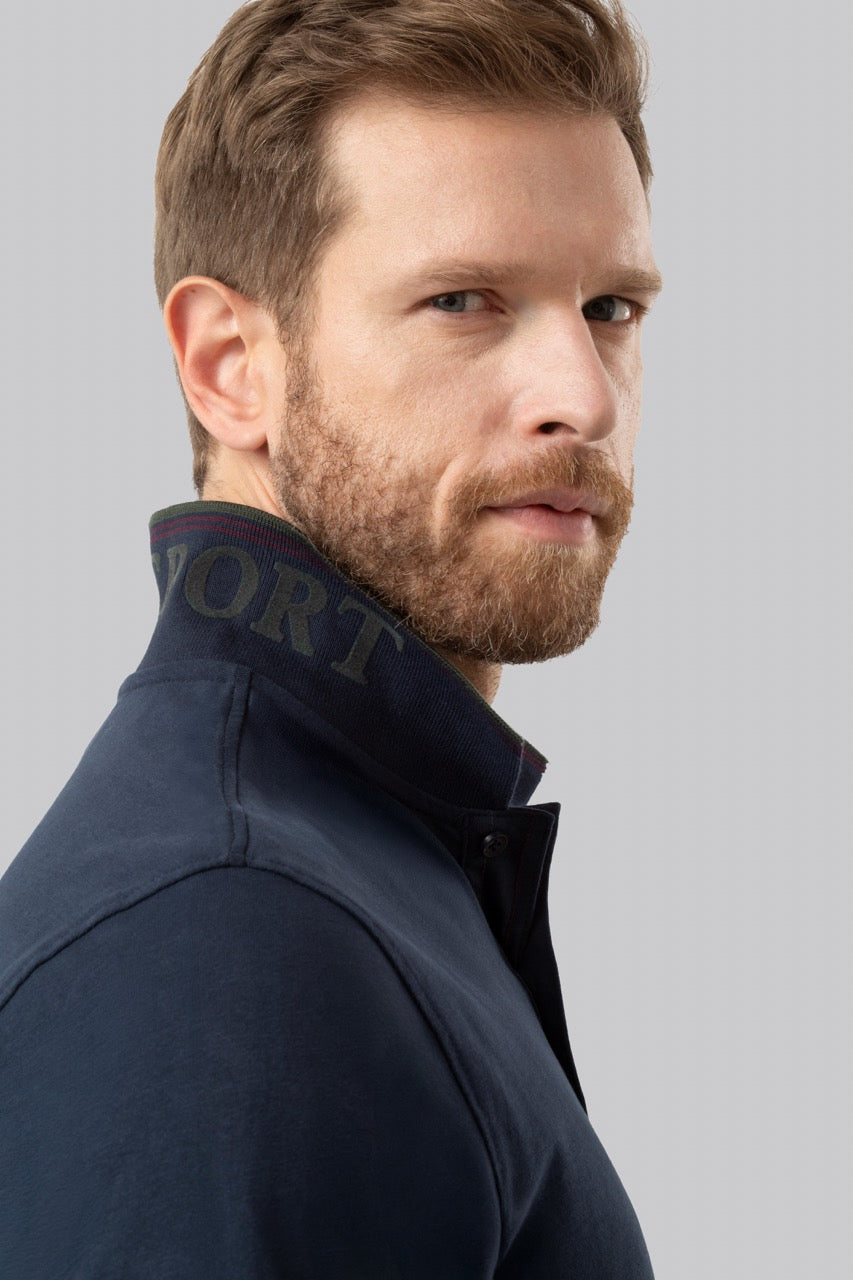 Polo manica lunga in cotone suede righe a contrasto e sottocollo logato