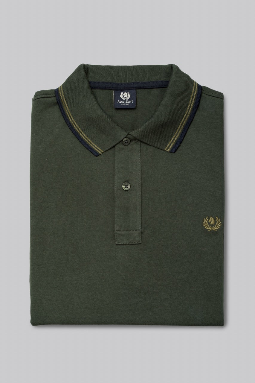 Polo manica lunga in cotone suede righe a contrasto e sottocollo logato