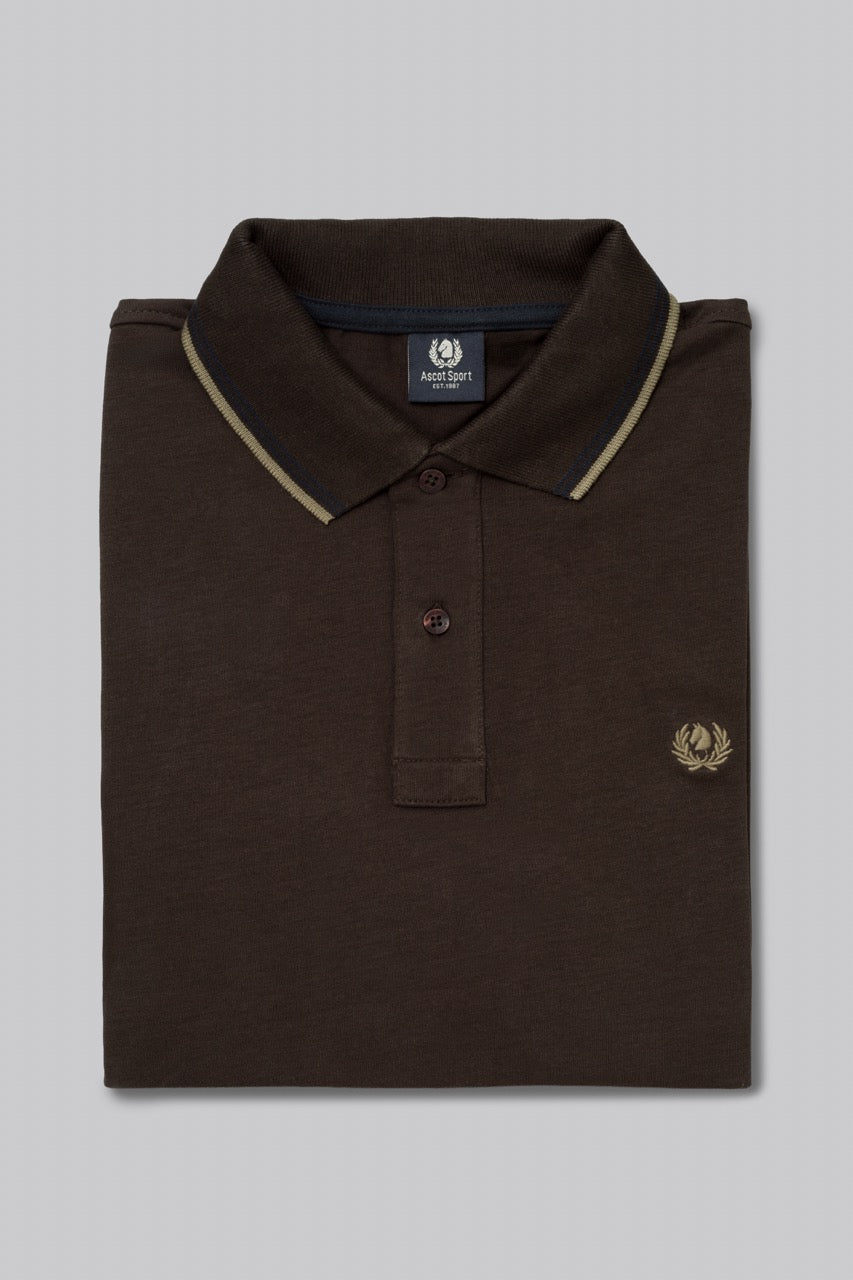 Polo manica lunga in cotone suede righe a contrasto e sottocollo logato