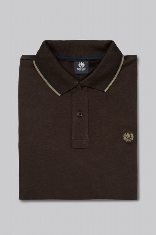 Polo manica lunga in cotone suede righe a contrasto e sottocollo logato