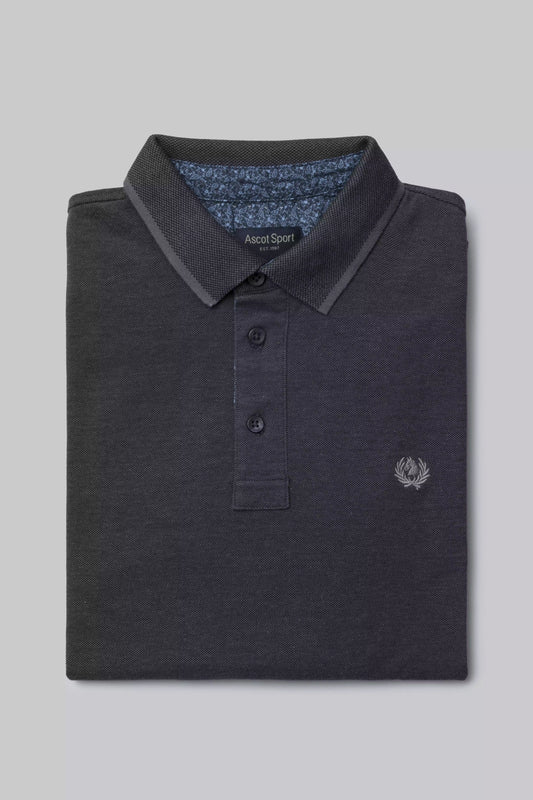 Two-tone effect long-sleeved polo shirt with inside neck print
