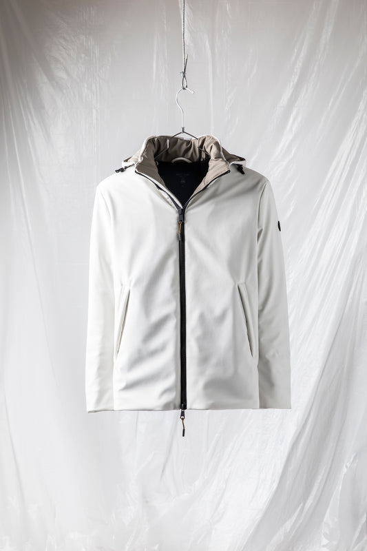Padded jacket in technical fabric with detachable hood