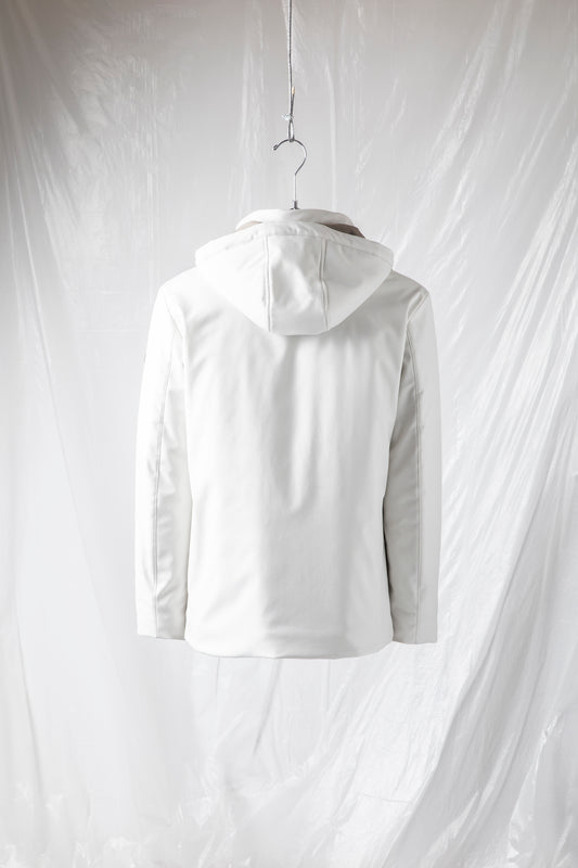 Padded jacket in technical fabric with detachable hood
