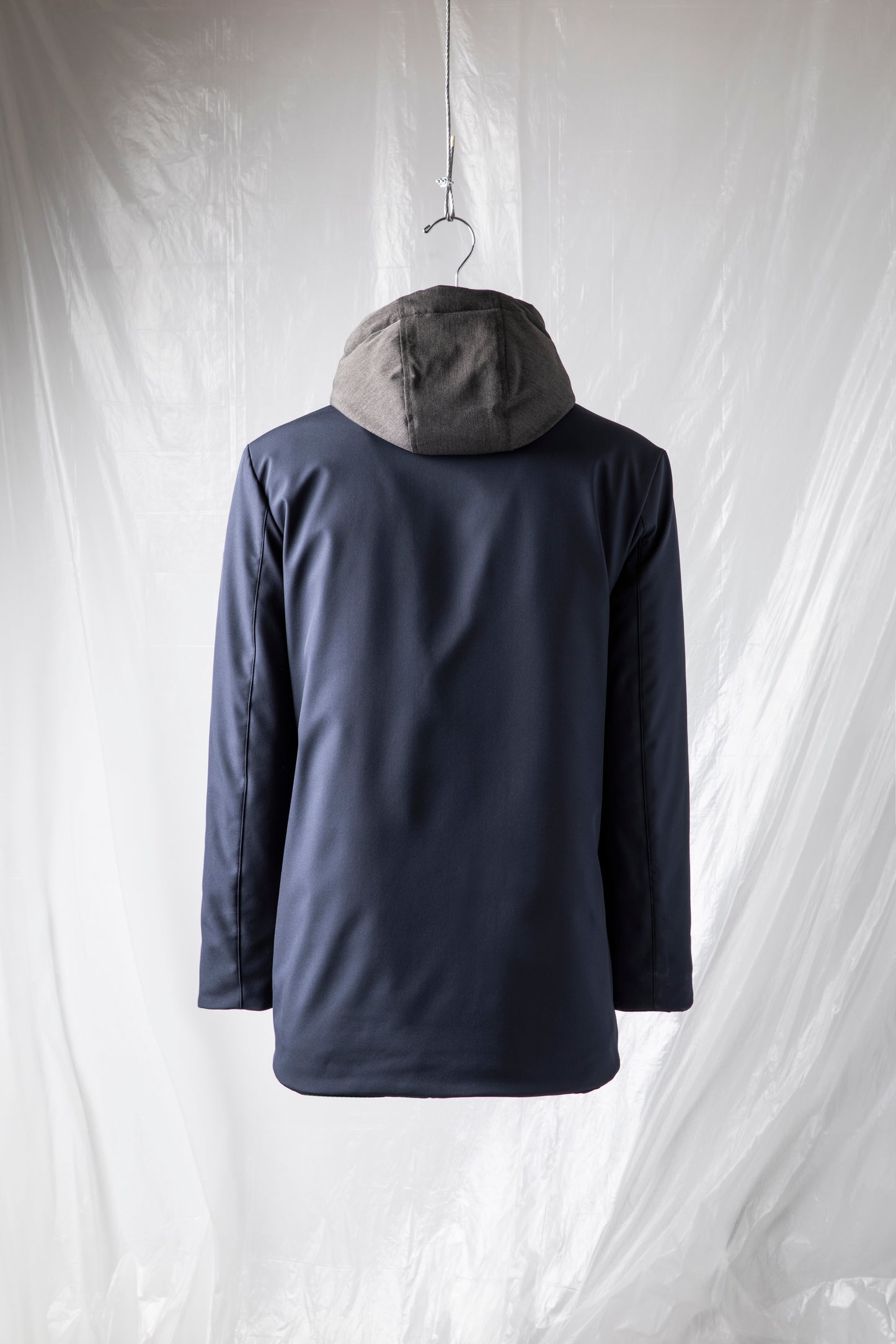 Jacket with bib and detachable hood in mélange effect