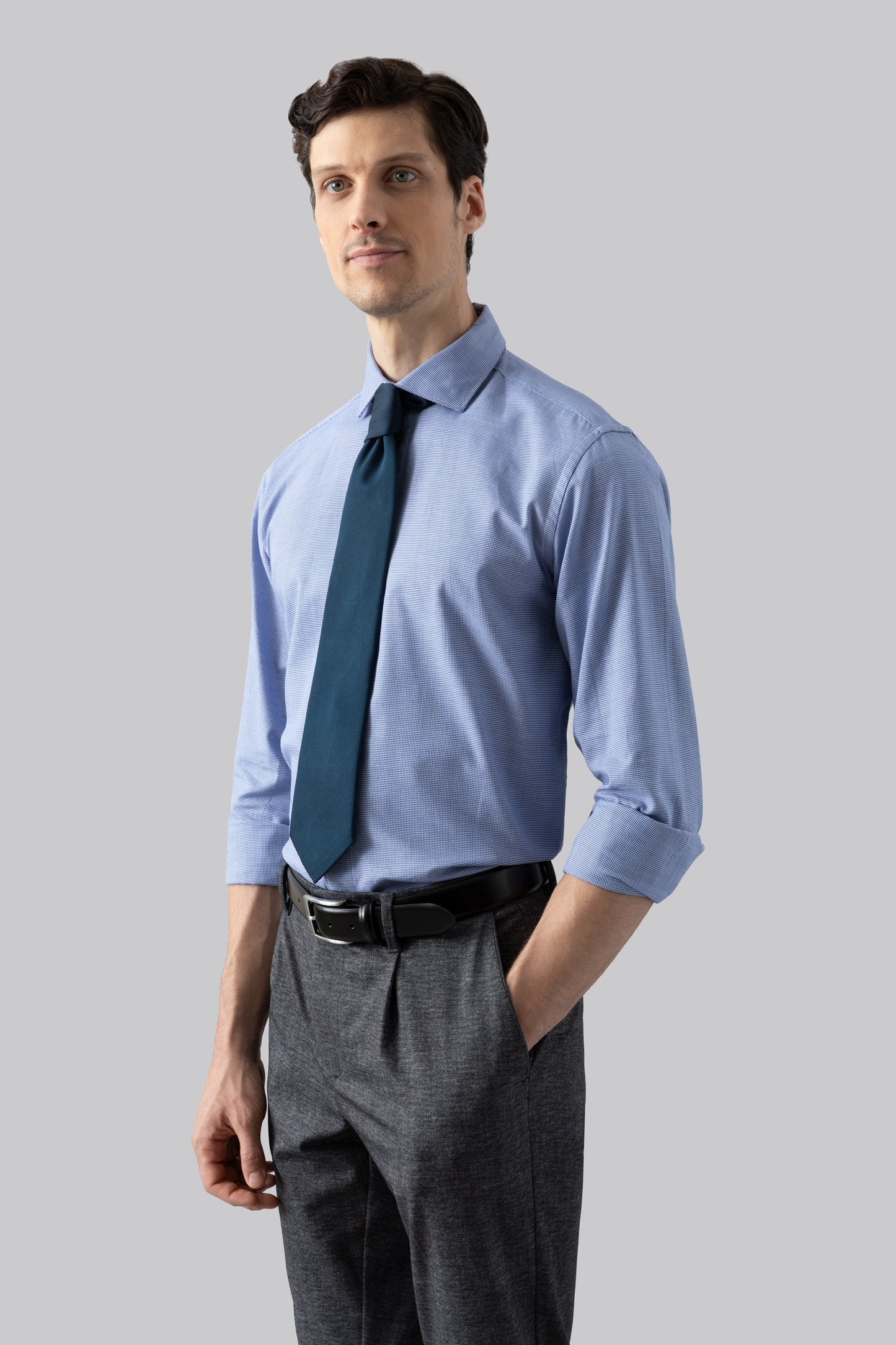 Camicia in cotone jacquard fantasia geometrica