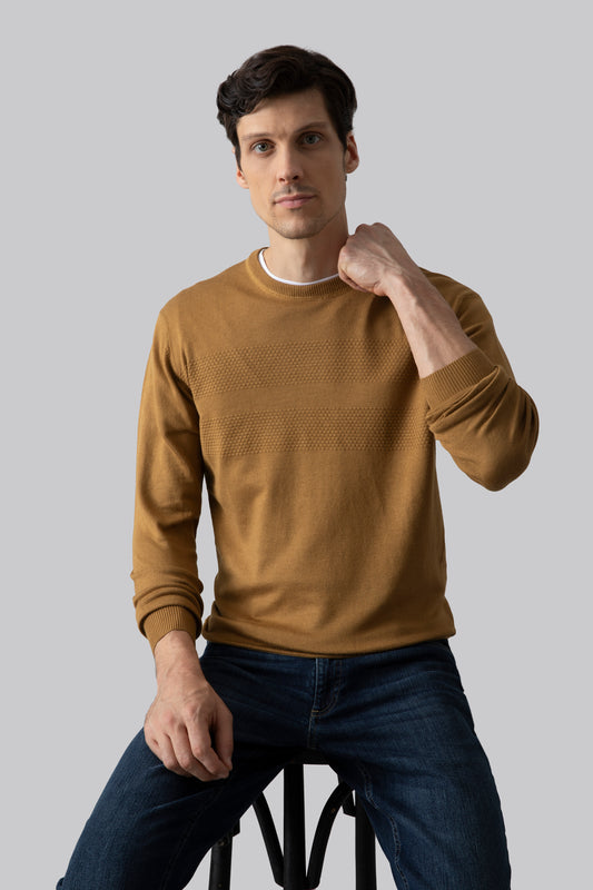 Crew-neck sweater with 3D stitch band motif