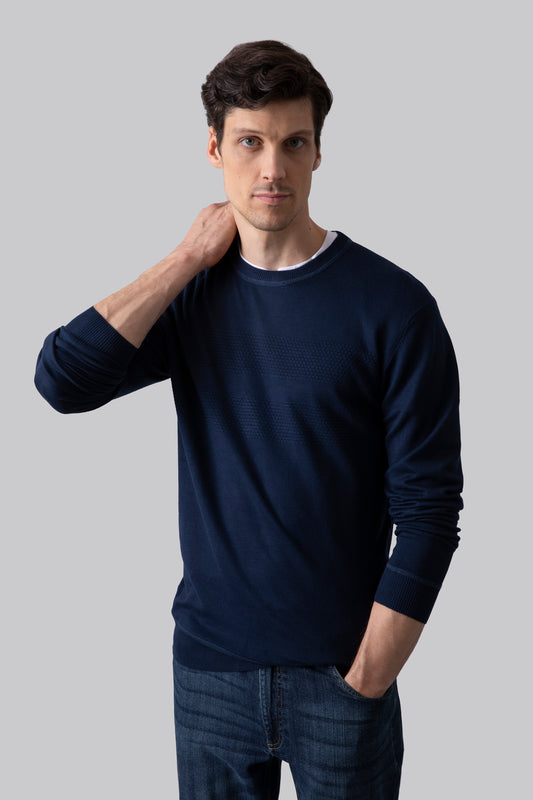 Crew-neck sweater with 3D stitch band motif