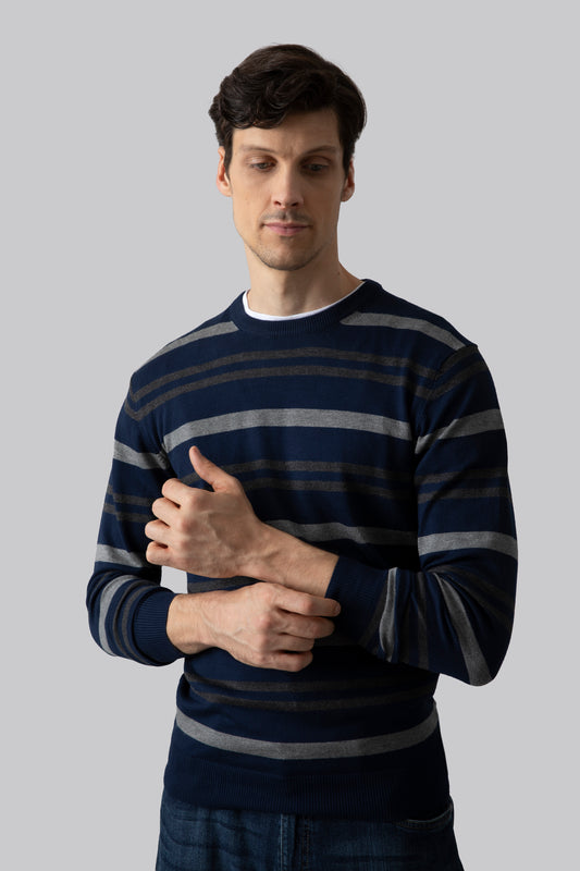 Multicolored striped crew neck sweater