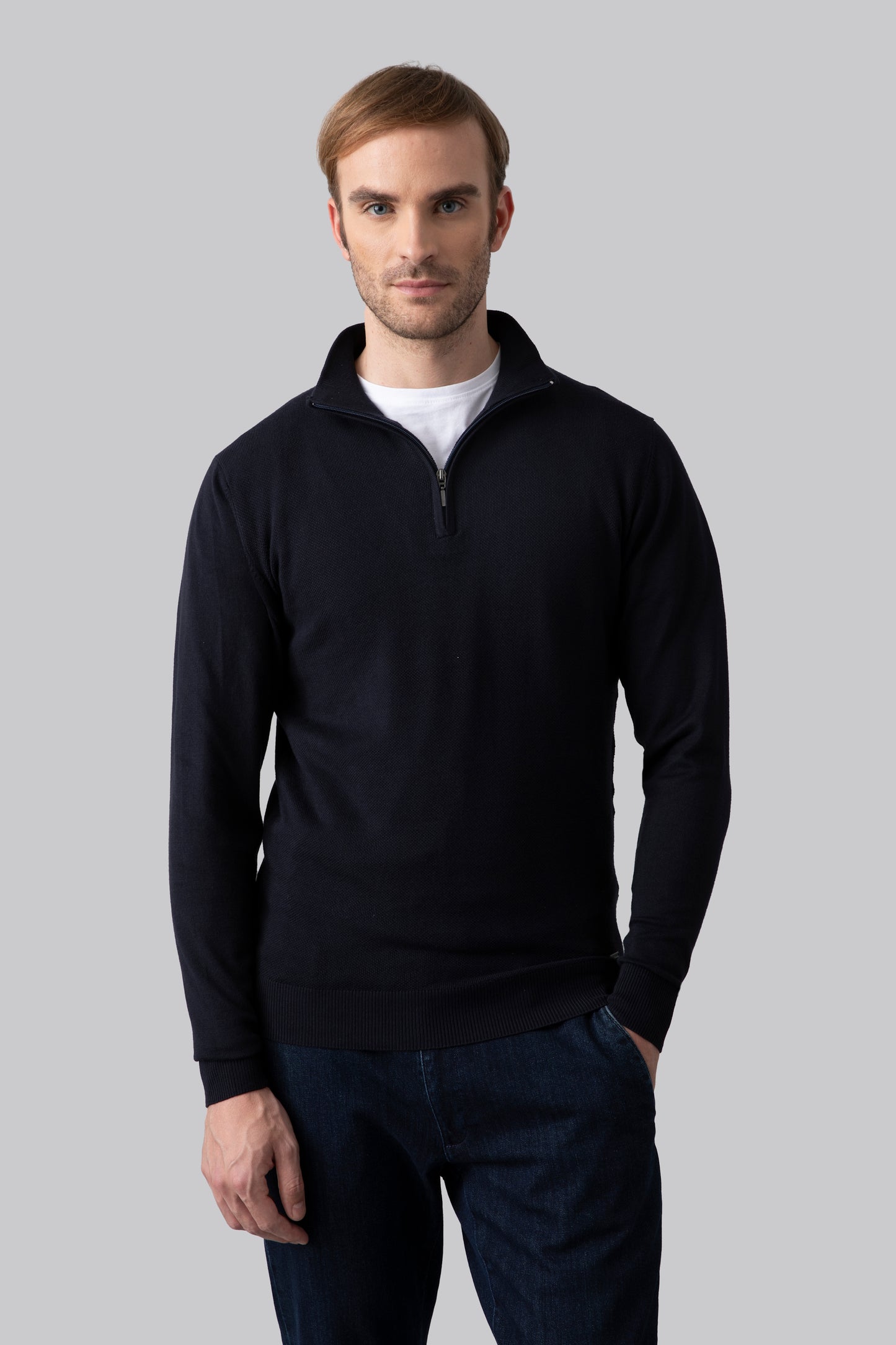 Half-zip sweater with jacquard stitch