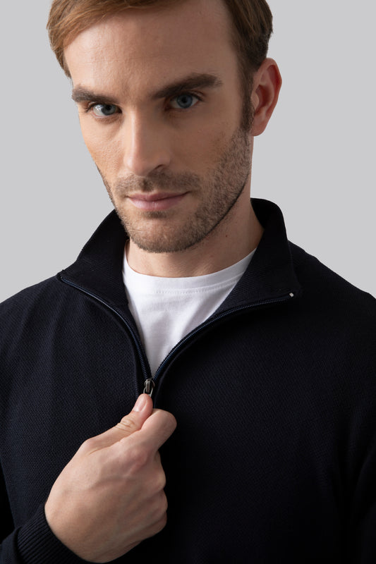 Half-zip sweater with jacquard stitch