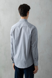 Camicia button down in popeline fantasia riga media di cotone