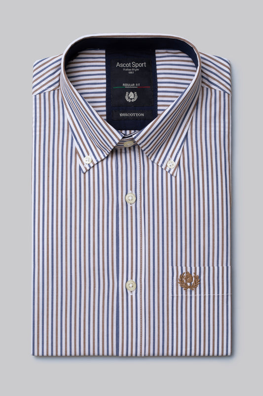 Camicia button down in popeline rigato di cotone