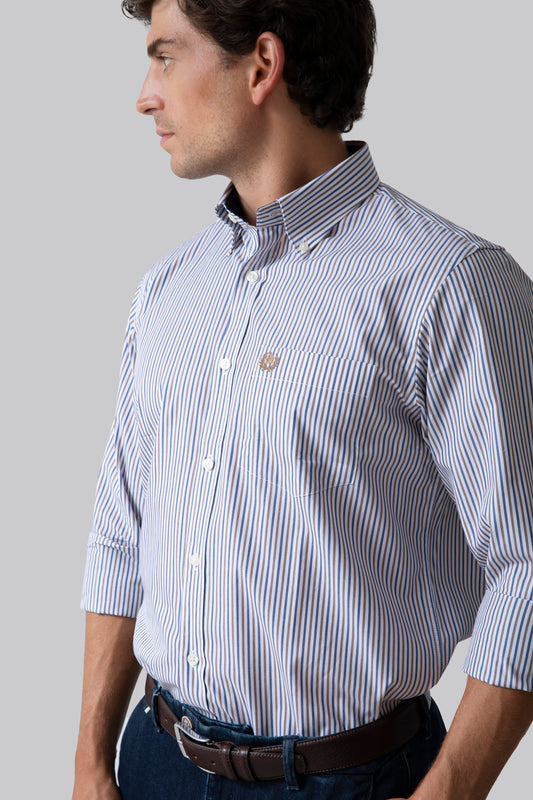 Camicia button down in popeline rigato di cotone