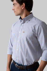 Camicia button down in popeline rigato di cotone