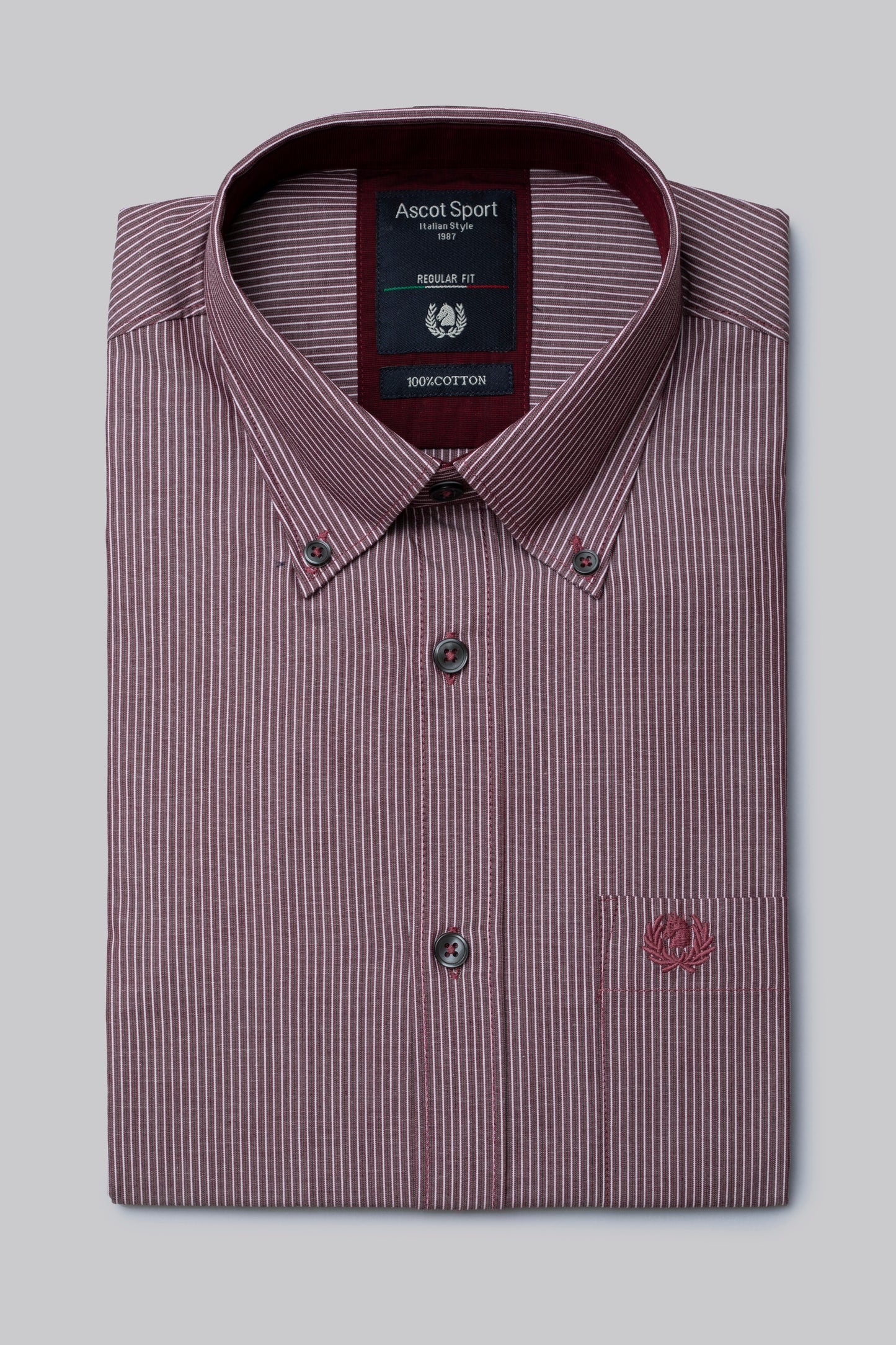 Camicia button down in popeline di cotone micro riga