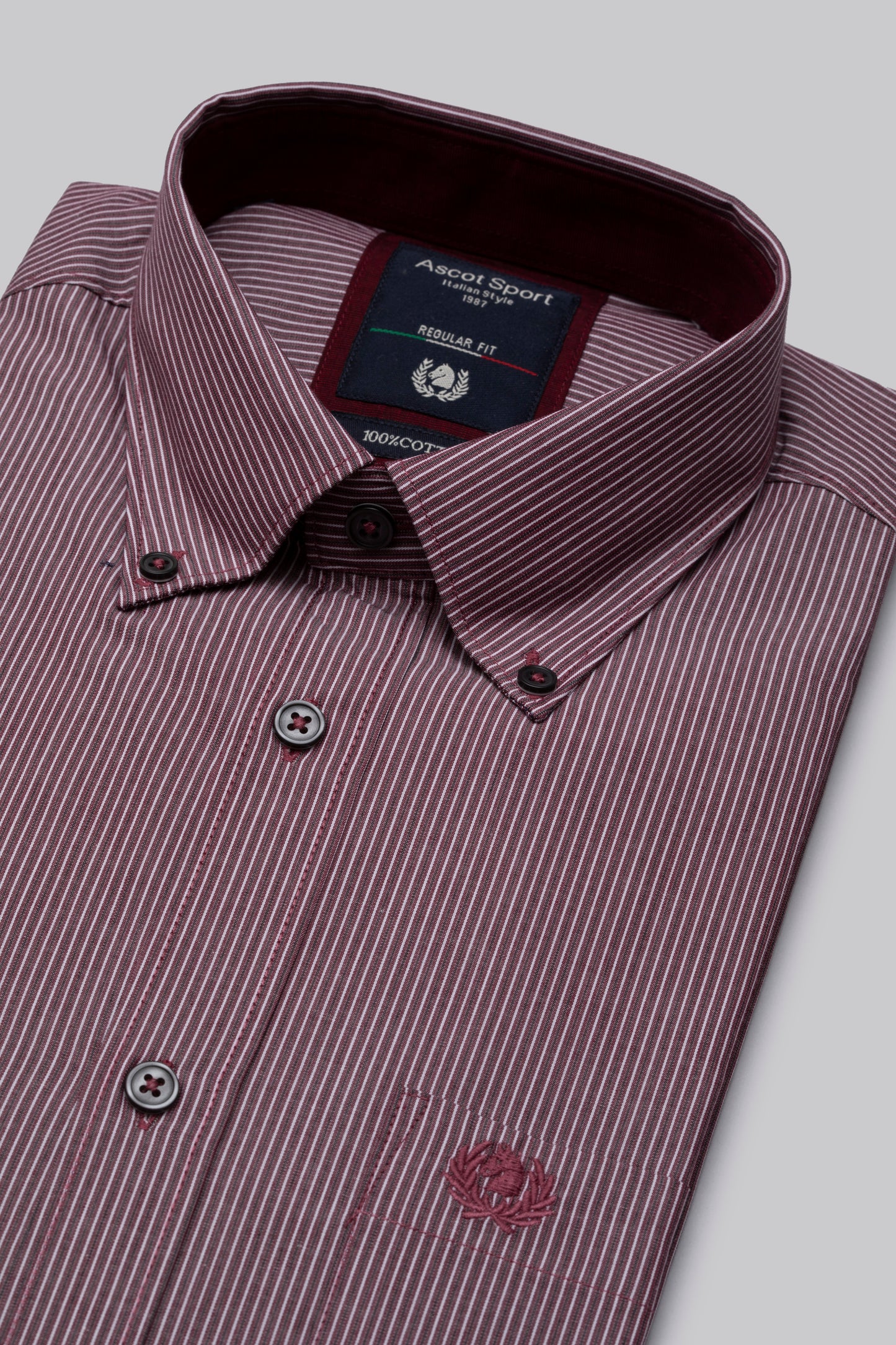 Camicia button down in popeline di cotone micro riga