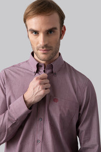 Camicia button down in popeline di cotone micro riga