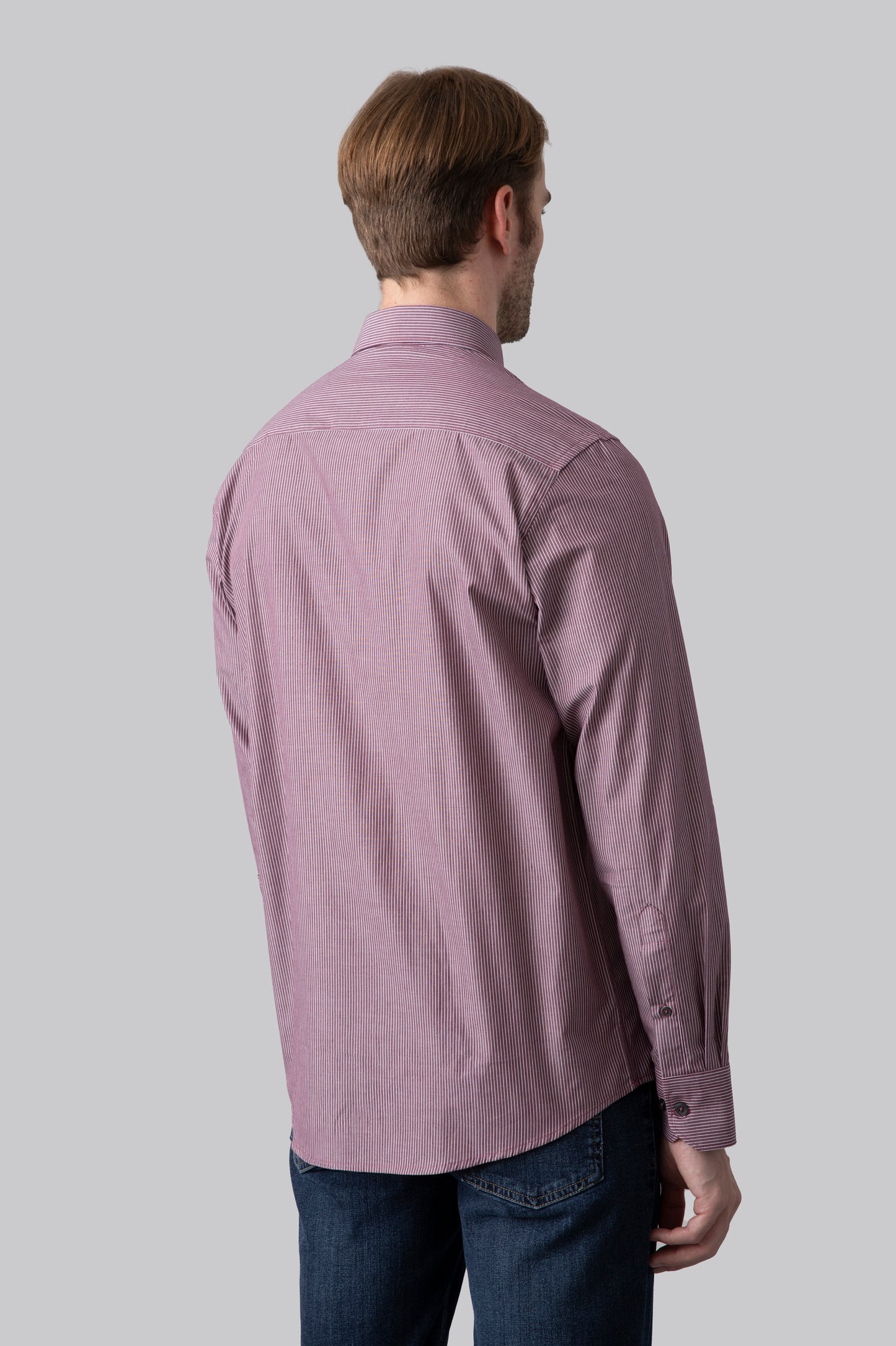 Camicia button down in popeline di cotone micro riga