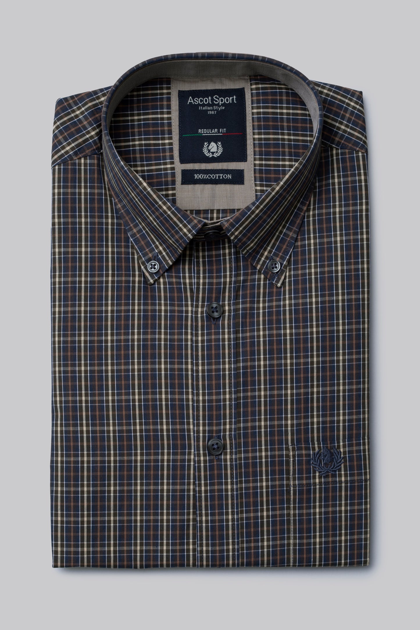 Camicia button down in popeline di cotone con motivo a quadri