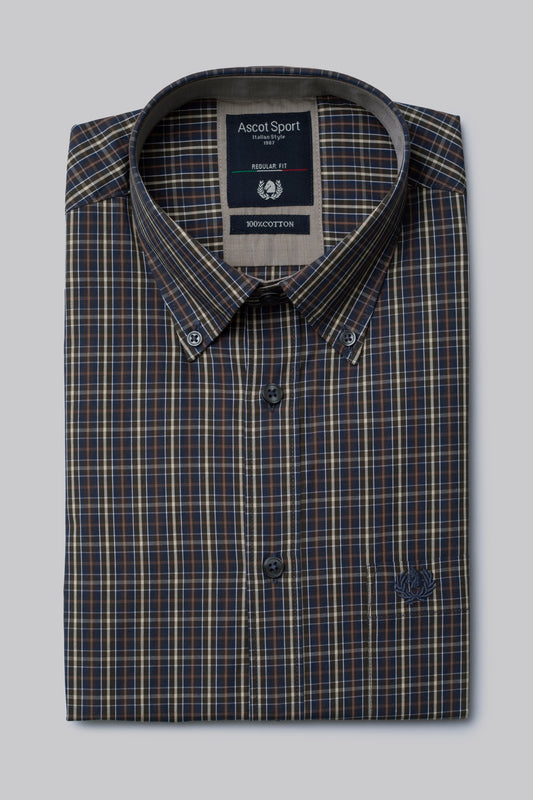 Camicia button down in popeline di cotone con motivo a quadri
