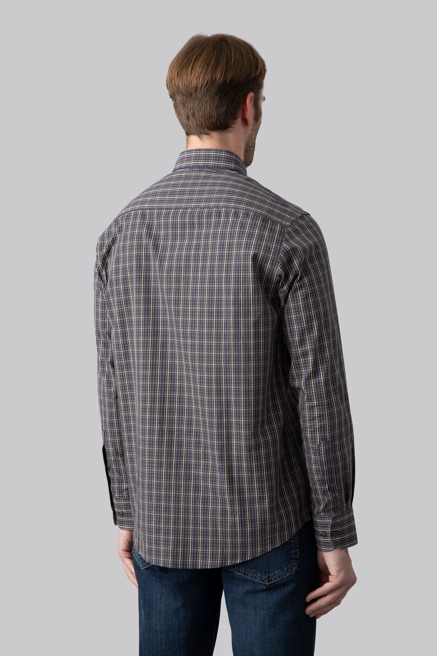 Camicia button down in popeline di cotone con motivo a quadri
