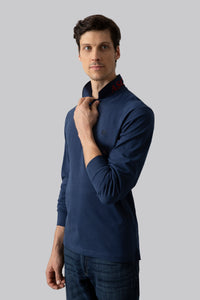 Polo manica lunga in cotone suede