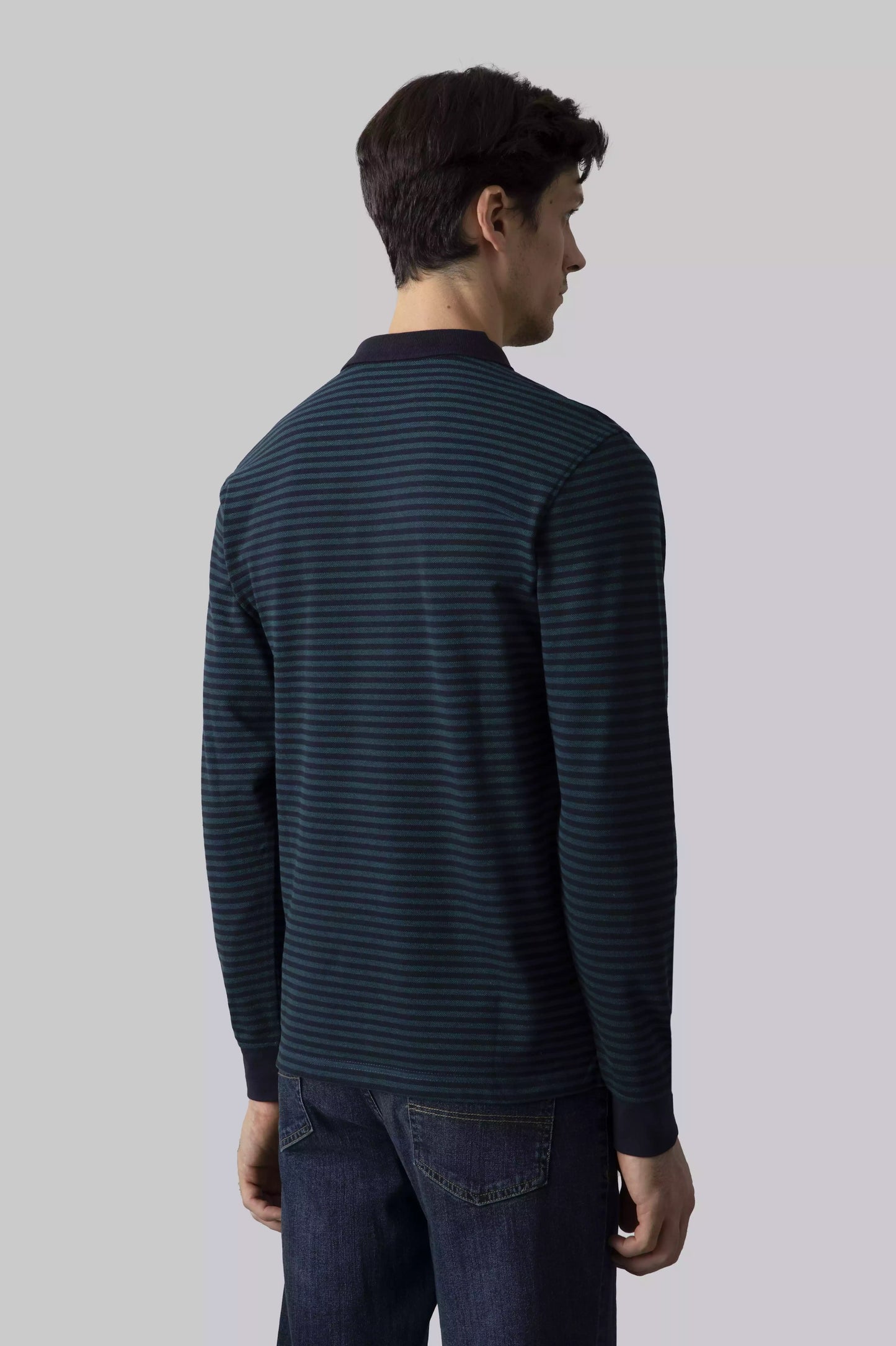 Polo Manica Lunga micro riga con collo e polsi a contrasto