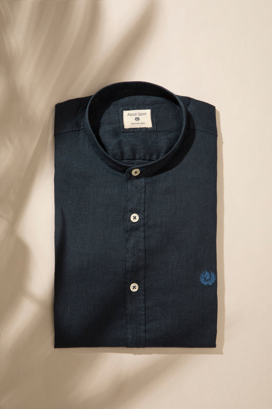 Camicia collo coreano in 100% puro lino