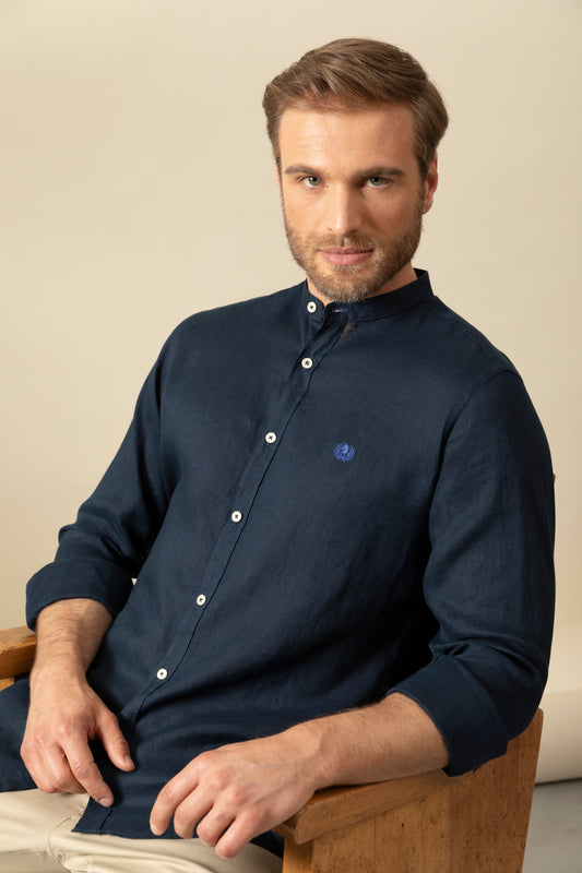 Camicia collo coreano in 100% puro lino