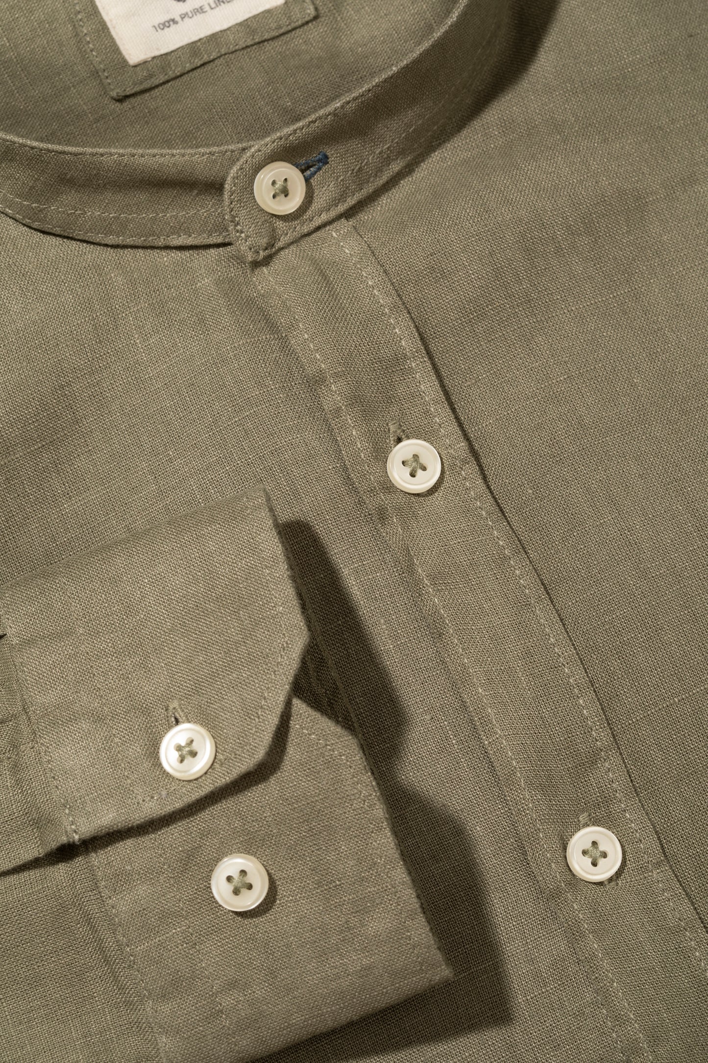 Mandarin collar shirt in 100% pure linen